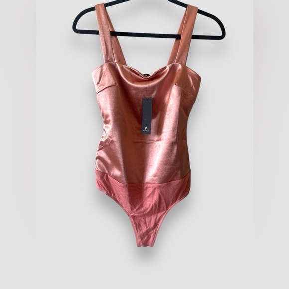 Lulus Tops - Lulus NWT Rusty Rose Pink Satin Bodysuit Your Time To Shine Women’s Size Small